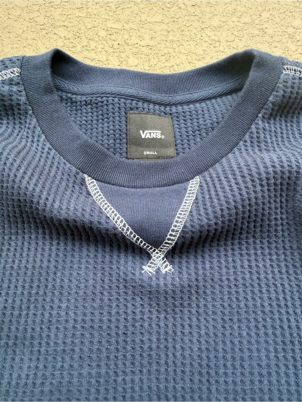 Vans Men's Navy Waffle Crewneck Sweater with Contrast Stitch - Picture 4 of 5